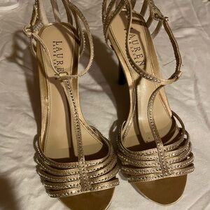 Lauren Ralph Lauren Gold Crystal-Strap High Heel Sandals